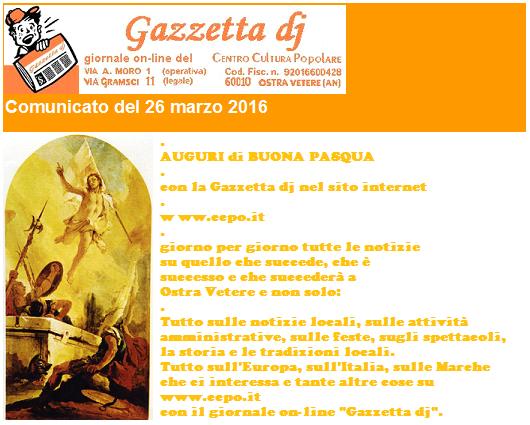 Ostra Vetere Auguri di Buona Pasqua dalla Gazzetta dj sul sito internet www ccpo it